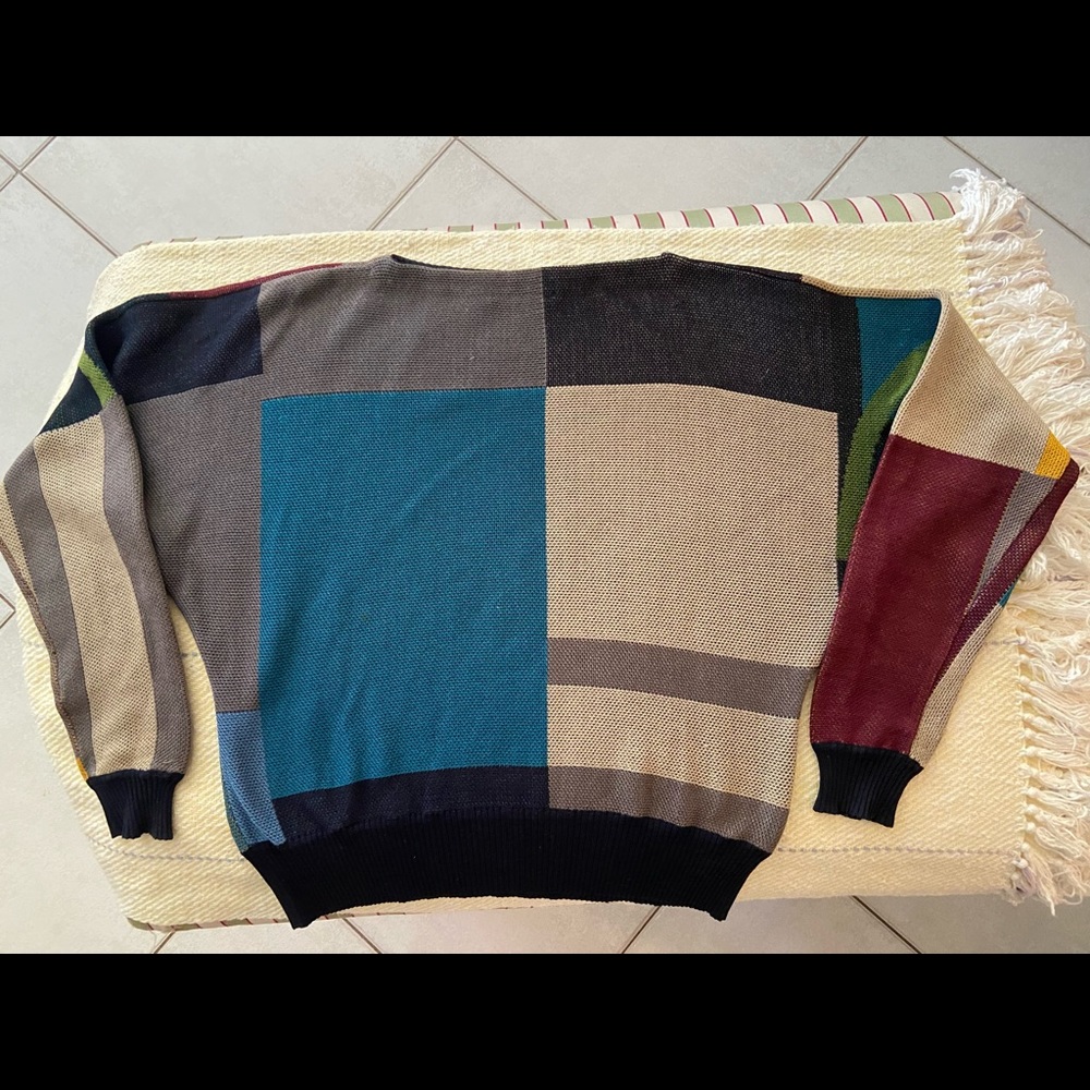 Vintage Gianni Versace 80s Colorblock Knit Sweater - Made in Italy - Size 8